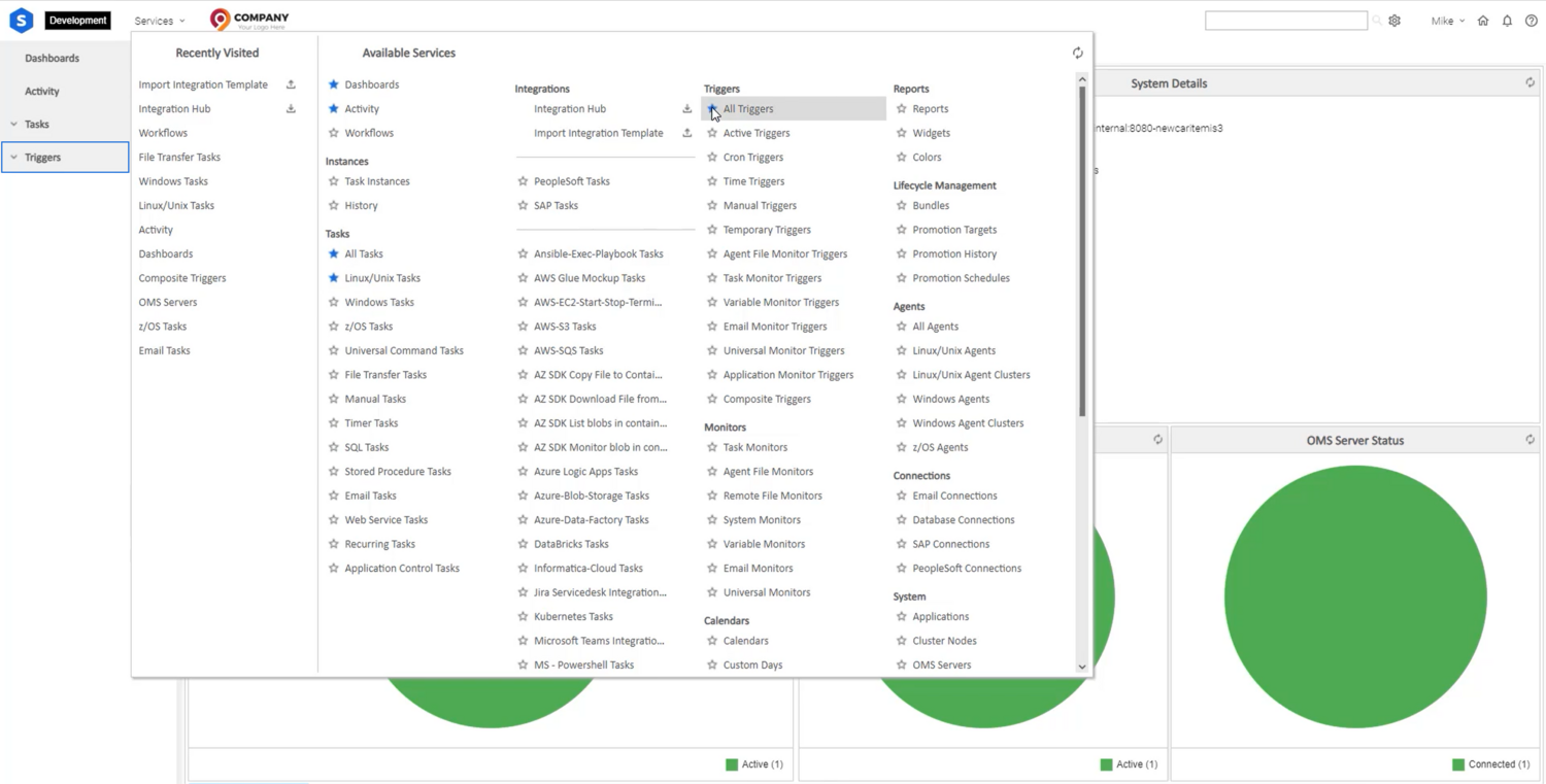 Stonebranch UAC 7.2: Fully Customizable Left-Hand Navigation